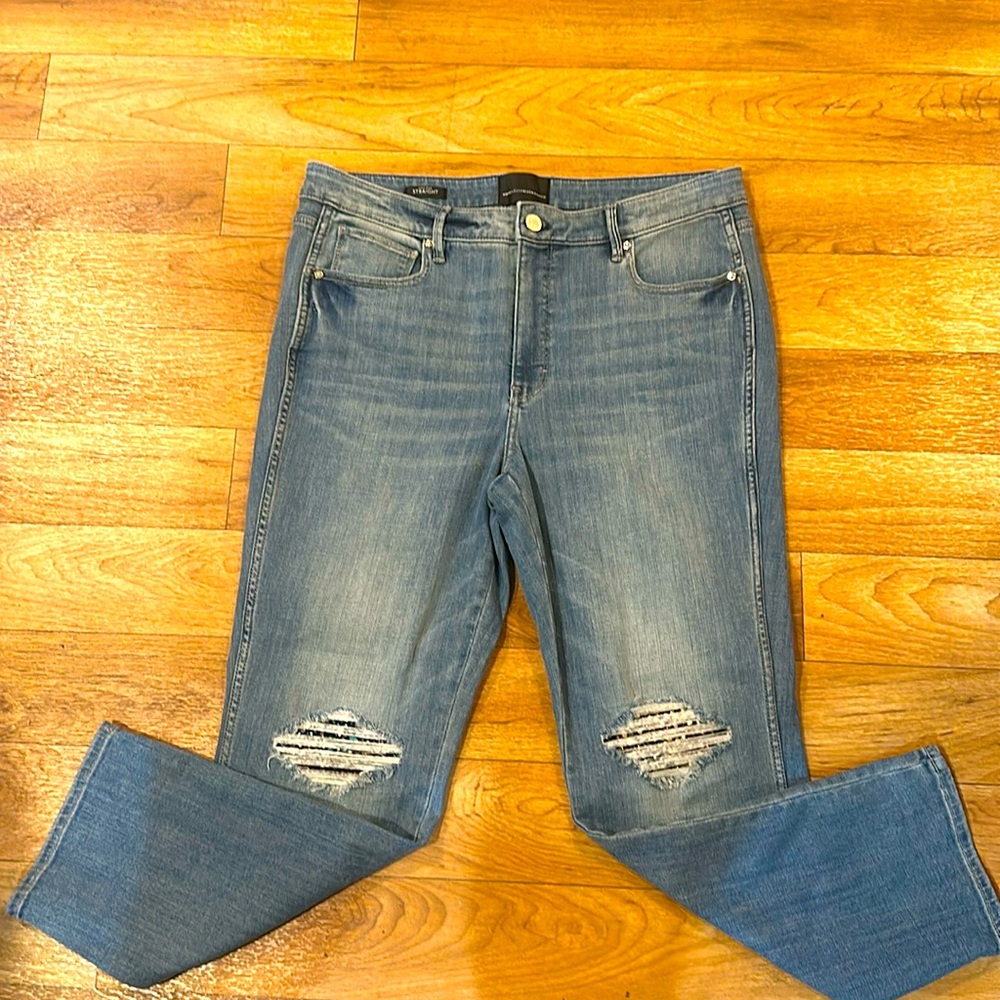 White House Black Market Rhinestone Distressed Straight Jeans 14